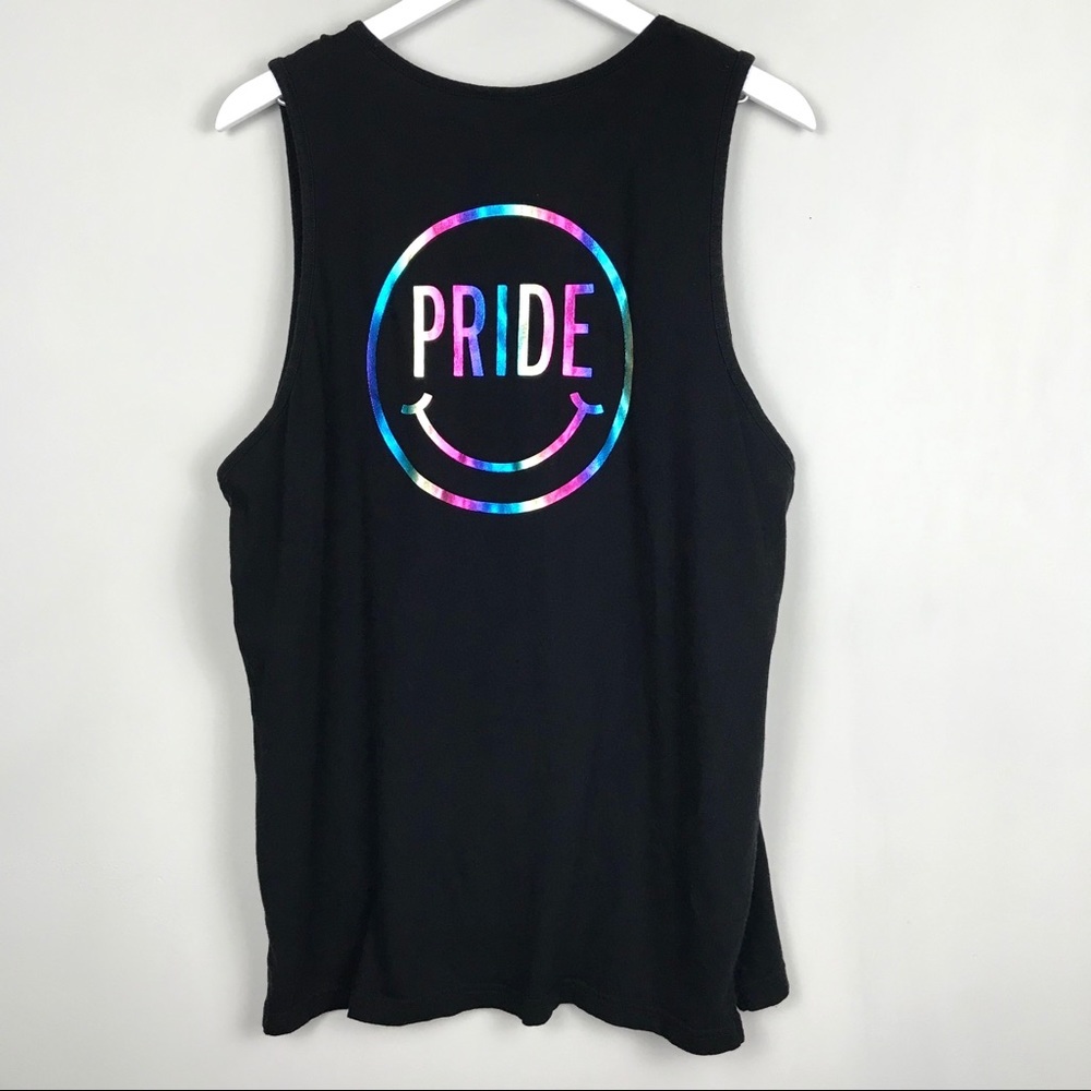 HAPPY PRIDE! Rainbow Metallic Pride Smiley Tank L